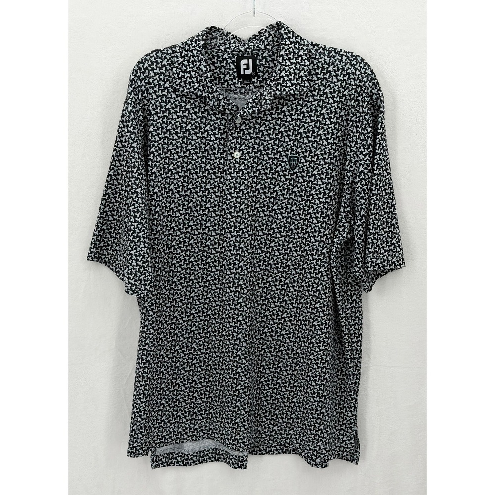 FootJoy Polo Shirt Mens XL Black Floral Golf Activewear‎ Stretch Summer Casual